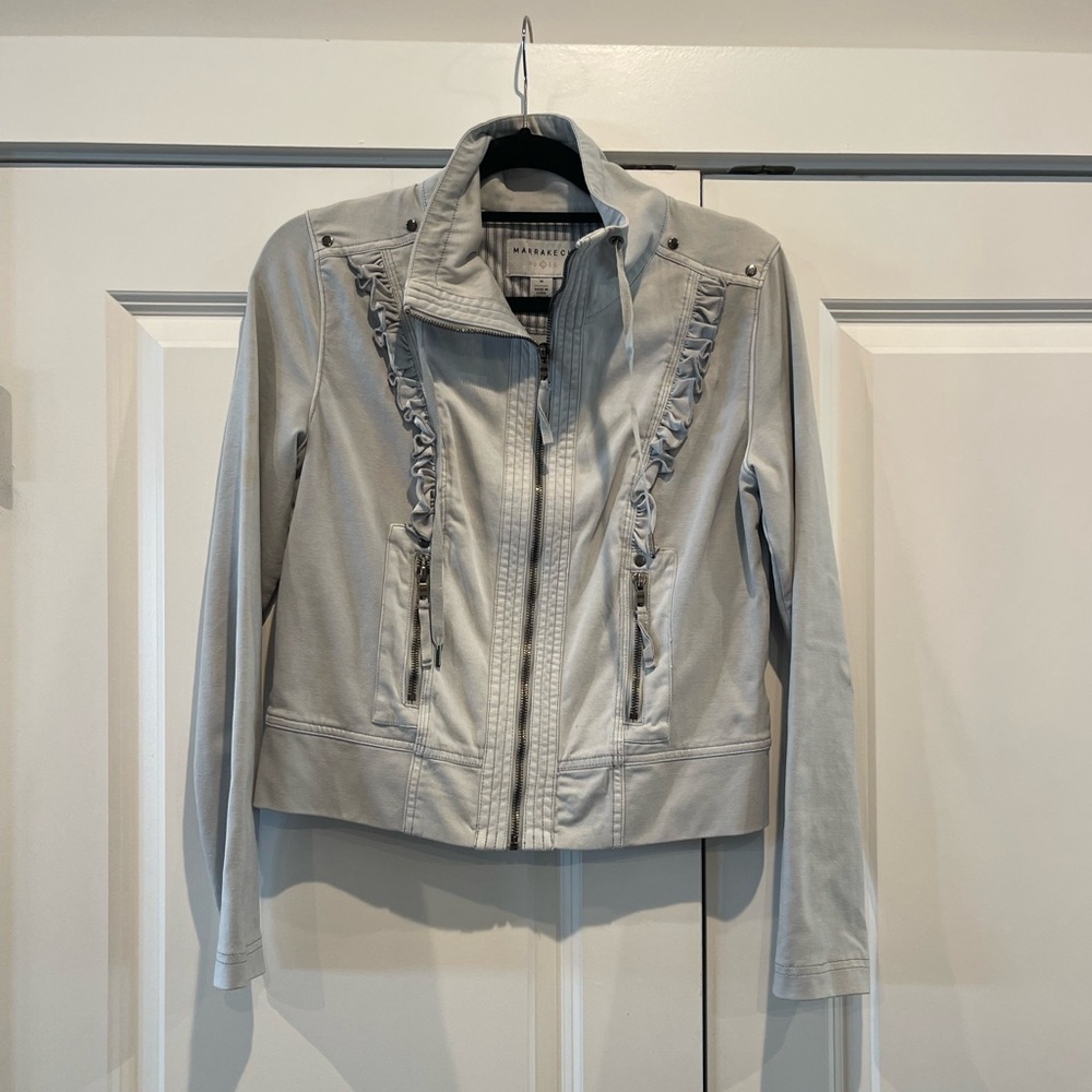 Anyhropologie Ruffle Light Blue Jacket Size Medium